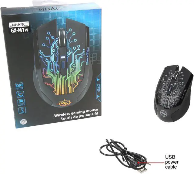 Alt view image 6 of 6 - ENHANCE Wireless Optical Gaming Mouse with Rechargeable Battery, Dynamic 7 Color Changing LED Lights and Adjustable Sensitivity up to 3500 dpi