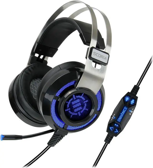 Main image of ENHANCE SCORIA USB PC Gaming Headset with 7.1 Surround Sound, Bass Vibration, Adjustable LED Lighting, Volume Control and Retractable Microphone - TeamSpeak Certified
