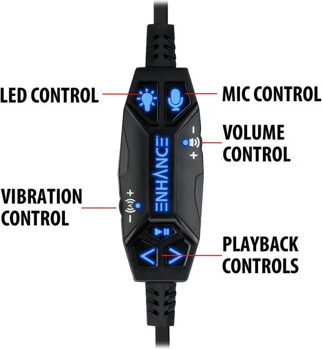 Alt view image 7 of 10 - ENHANCE SCORIA USB PC Gaming Headset with 7.1 Surround Sound, Bass Vibration, Adjustable LED Lighting, Volume Control and Retractable Microphone - TeamSpeak Certified