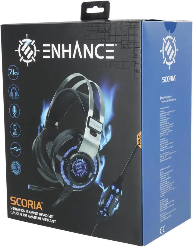 Alt view image 10 of 10 - ENHANCE SCORIA USB PC Gaming Headset with 7.1 Surround Sound, Bass Vibration, Adjustable LED Lighting, Volume Control and Retractable Microphone - TeamSpeak Certified