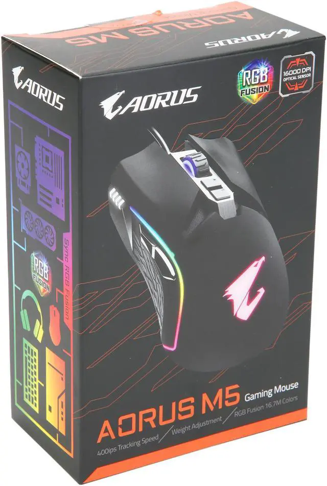 Alt view image 9 of 9 - AORUS M5 Real 16000 DPI Optical Sensor, Ergonomic design, Adjustable Weight and Balance, RGB Fusion 2.0 Wired Gaming Mouse, Matte Black (GM-AORUS M5)