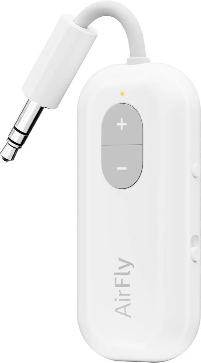 Twelve South AirFly SE, Bluetooth Wireless Audio Transmitter for AirPods/Wireless or Noise-Cancelling Headphones; Use with 3.5 mm Audio Jack on Airplanes, Gym Equipment or iPad/Tablets (Cool White)