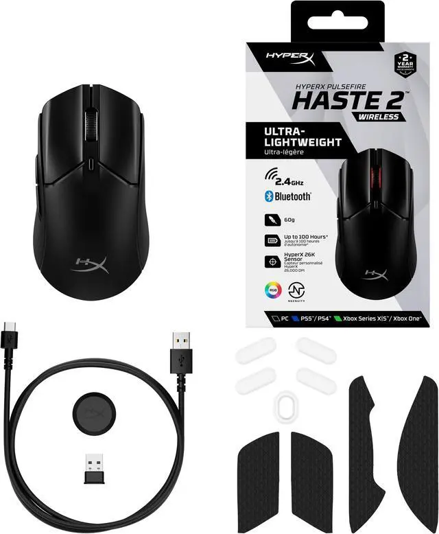 Alt view image 9 of 11 - HyperX Pulsefire Haste 2 – Wireless Gaming Mouse- Ultra Lightweight, 61g, 100 Hour Battery Life, Dual Wireless Connectivity, Precision Sensor - Black