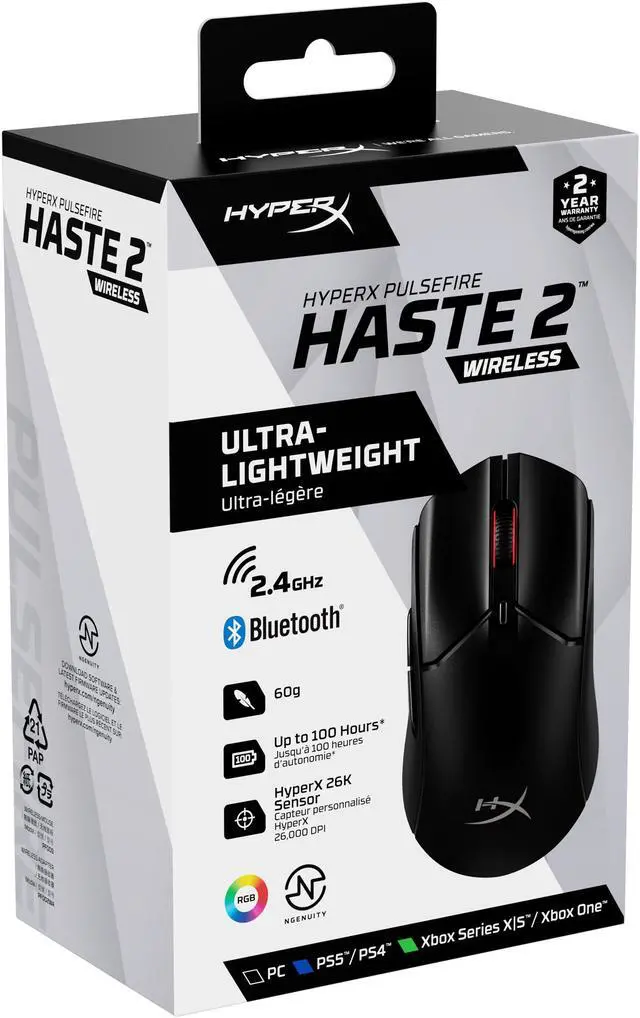 Alt view image 10 of 11 - HyperX Pulsefire Haste 2 – Wireless Gaming Mouse- Ultra Lightweight, 61g, 100 Hour Battery Life, Dual Wireless Connectivity, Precision Sensor - Black