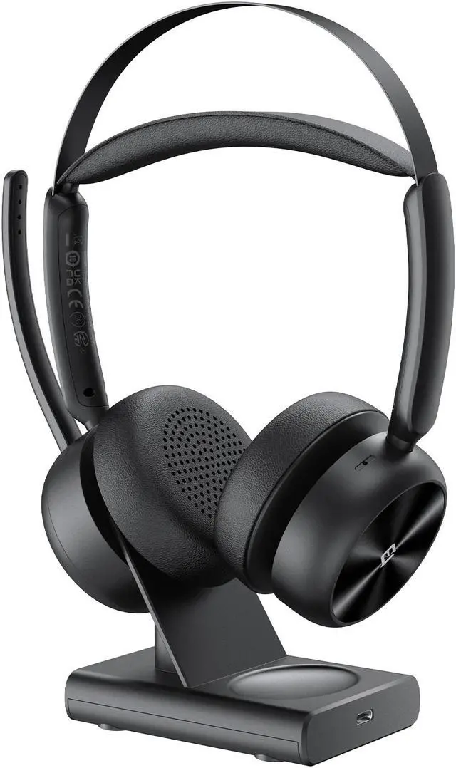 Alt view image 2 of 4 - eMeet GeniusCall Wireless On-Ear Headset with Charging Base and Super ENC - Black  EMH80B-LD