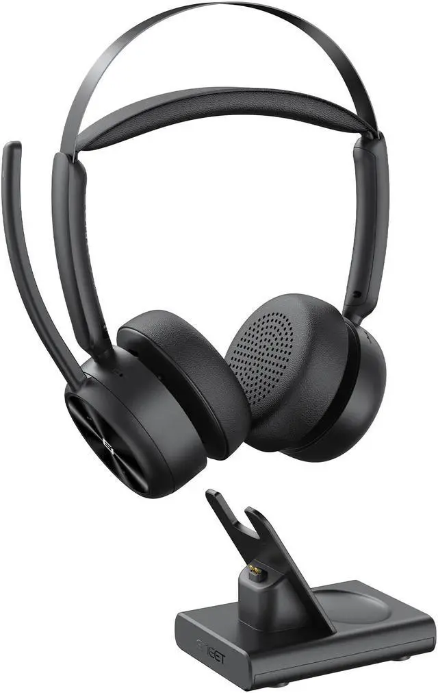 Alt view image 4 of 4 - eMeet GeniusCall Wireless On-Ear Headset with Charging Base and Super ENC - Black  EMH80B-LD