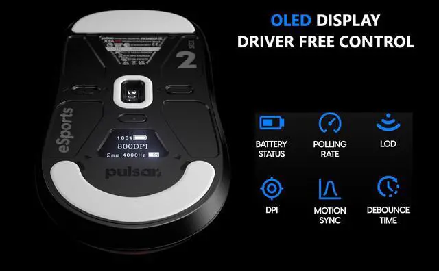 Alt view image 3 of 6 - Pulsar Gaming Gears X2A (High Hump) eS Competitive Wireless Gaming Mouse, Lightweight 2.3oz (65g), Symmetrical, Optical Switch, 2.4 Ghz, 4K Dongle included, 26k DPI, PAW3395 Sensor OLED display, Black