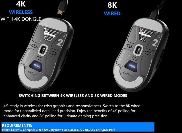 Alt view image 4 of 6 - Pulsar Gaming Gears X2A (High Hump) eS Competitive Wireless Gaming Mouse, Lightweight 2.3oz (65g), Symmetrical, Optical Switch, 2.4 Ghz, 4K Dongle included, 26k DPI, PAW3395 Sensor OLED display, Black