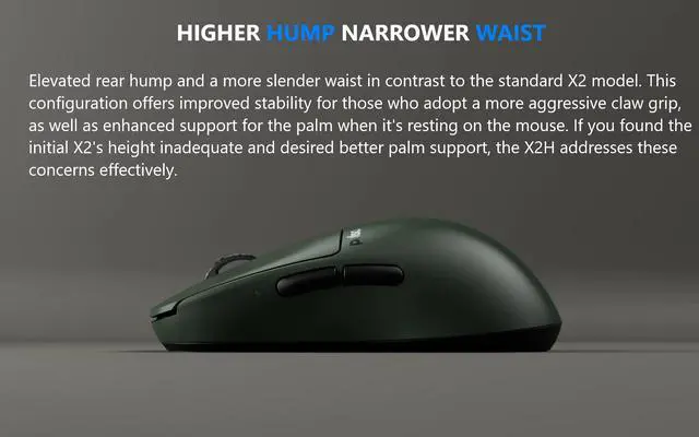 Alt view image 3 of 6 - Pulsar Gaming Gears X2H Founder's Edition eS Wireless Gaming Mouse Lightweight 65g Ambidextrous, 2.4 Ghz 4K Dongle Included PAW3395 26K DPI Optical Sensor, OLED Display, Green