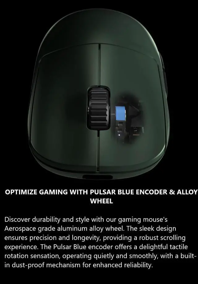 Alt view image 5 of 6 - Pulsar Gaming Gears X2H Founder's Edition eS Wireless Gaming Mouse Lightweight 65g Ambidextrous, 2.4 Ghz 4K Dongle Included PAW3395 26K DPI Optical Sensor, OLED Display, Green