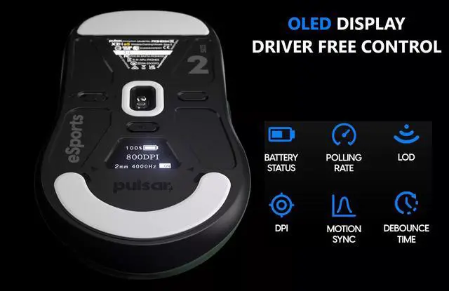 Alt view image 6 of 6 - Pulsar Gaming Gears X2H Founder's Edition eS Wireless Gaming Mouse Lightweight 65g Ambidextrous, 2.4 Ghz 4K Dongle Included PAW3395 26K DPI Optical Sensor, OLED Display, Green