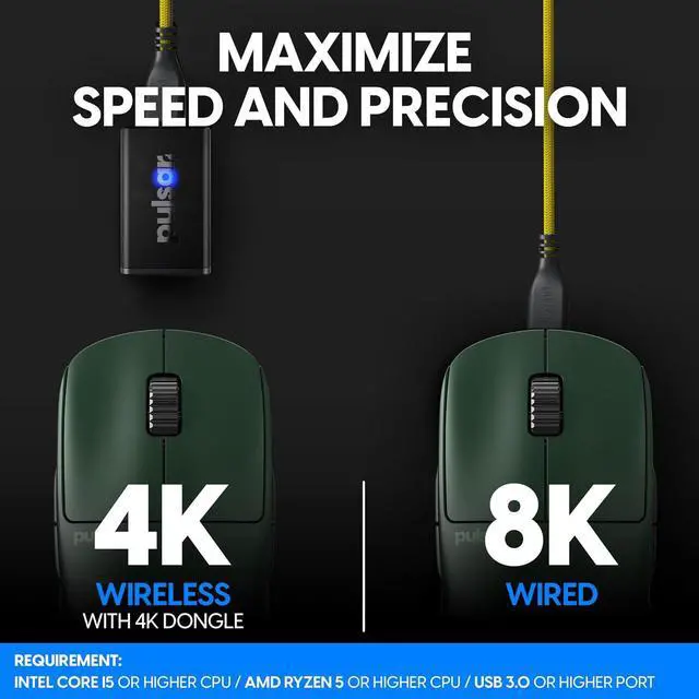 Alt view image 7 of 8 - Pulsar Gaming Gears X2A Founder's Edition eS Wireless Gaming Mouse Lightweight 69g Ambidextrous, 2.4 Ghz 4K Dongle Included PAW3395 26K DPI Optical Sensor, OLED Display, Green