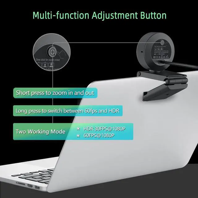 Alt view image 5 of 7 - Angetube 1080p Webcam with Ring Light for Streaming: USB 60FPS Web Camera with Microphone-HDR-Enabled-HD Auto Light Correction Web Cam with Adjustable FOV, for Teams, Zoom, PC/Laptop/Mac/Desktop