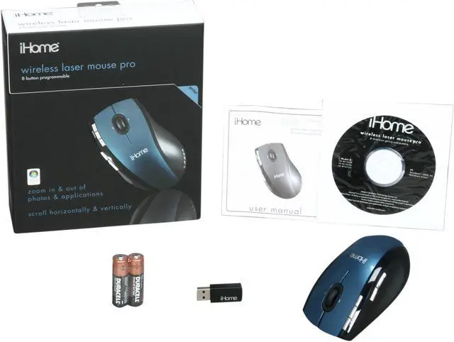Alt view image 5 of 5 - iHome IH-M136ZN Blue 8 Buttons Tilt Wheel 2.4 GHz Wireless Laser Mouse Pro