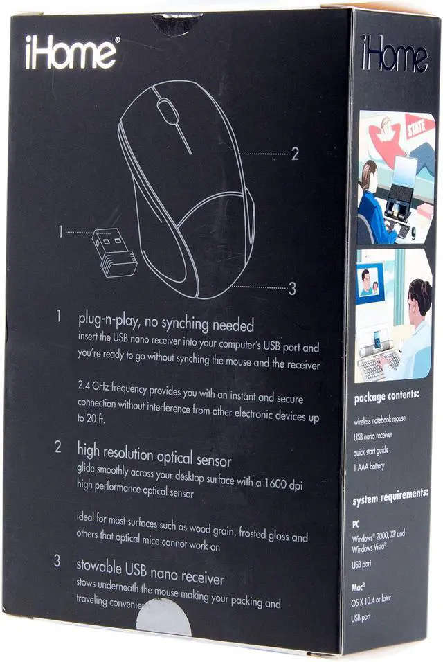 Alt view image 7 of 7 - iHome IH-M186OC USB RF Wireless Optical Mini Notebook Mouse (Carbon Fiber)