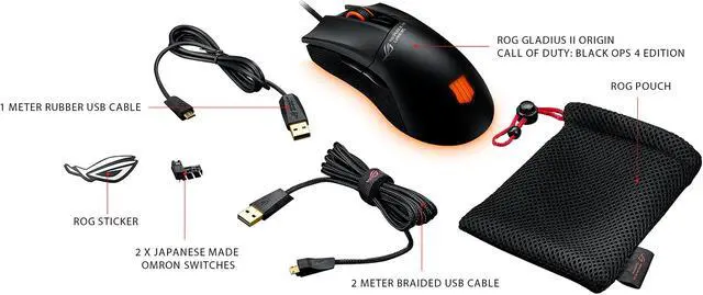 Alt view image 6 of 7 - ASUS ROG Gladius II Origin Call of Duty: Black Ops 4 Edition Wired USB Optical Ergonomic FPS Gaming Mouse featuring Aura Sync RGB, 12000 dpi Optical, 50G Acceleration, 250 IPS sensors and swappable Omron switches