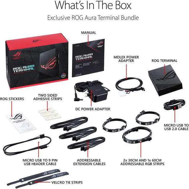 Alt view image 7 of 7 - ASUS ROG Aura Terminal Addressable RGB Controller with Four-ports, Three Magnetic LED Strips, Halo and AURA Sync RGB Software