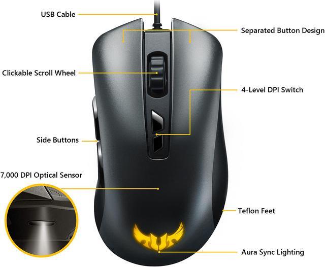 Alt view image 3 of 6 - ASUS P305 TUF Gaming M3 Wired Ergonomic Gaming Mouse, 7,000 DPI Optical Sensor, 7 Programmable Tactile Buttons, Aura Sync RGB Lighting, Lightweight Build, Durable Switches, On-Board Memory, Black