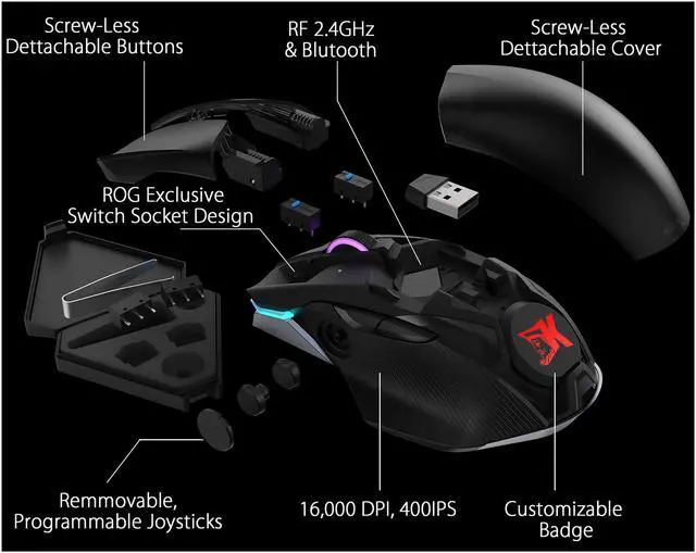 Alt view image 5 of 9 - ASUS P704 ROG CHAKRAM 90MP01K0-BMUA00 Black 1 x Wheel USB Wired / 2.4GHz / Bluetooth Optical Gaming Mouse