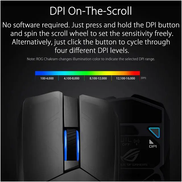 Alt view image 6 of 9 - ASUS P704 ROG CHAKRAM 90MP01K0-BMUA00 Black 1 x Wheel USB Wired / 2.4GHz / Bluetooth Optical Gaming Mouse