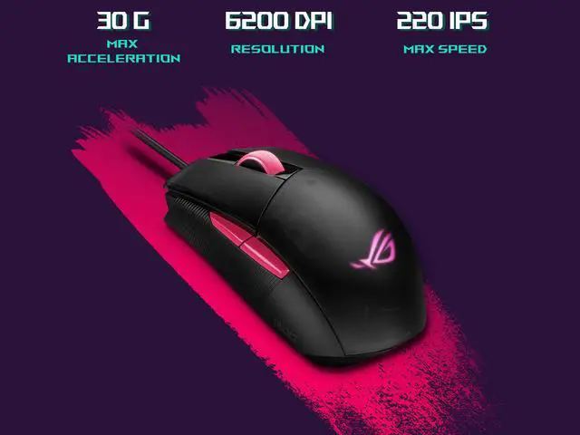 Alt view image 3 of 6 - ASUS ROG Strix Impact II Electro Punk 90MP01U0-BMUA00 Black, Pink 5 Buttons 1 x Wheel USB Wired Optical Gaming Mouse