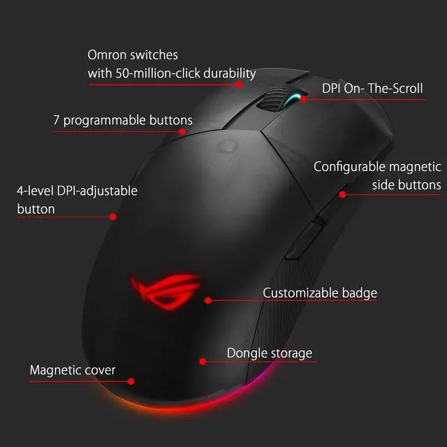 Alt view image 6 of 7 - ASUS Optical Gaming Mouse - ROG Pugio II | Ergonomic & Truly Ambidextrous PC Gaming Mouse | Configurable & Swappable Side Buttons | 16,00 DPI Optical Sensor | Aura Sync RGB Tactile Mice