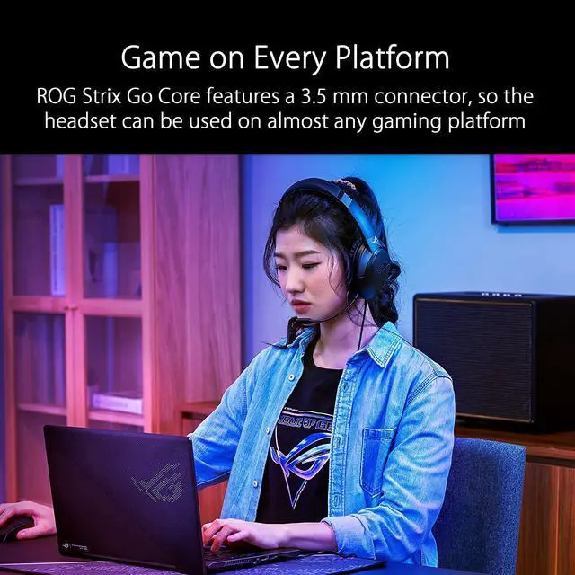 Alt view image 6 of 6 - ASUS ROG Strix Go Core Wired Gaming Headset | 3.5mm Connector | Lightweight Design | Over-Ear Headphones for PC, Mac, Nintendo Switch, and PS4, Black, Standard