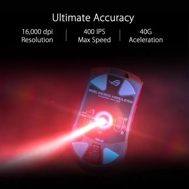 Alt view image 2 of 8 - ASUS ROG Keris Wireless Lightweight Gaming Mouse (ROG 16,000 DPI sensor, push-fit switch sockets, swappable side buttons, ROG Omni Mouse feet, ROG Paracord and Aura Sync RGB lighting)