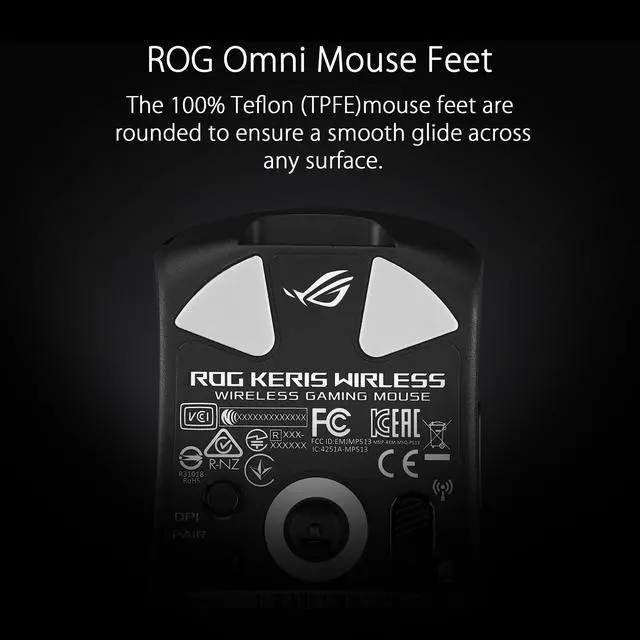 Alt view image 6 of 8 - ASUS ROG Keris Wireless Lightweight Gaming Mouse (ROG 16,000 DPI sensor, push-fit switch sockets, swappable side buttons, ROG Omni Mouse feet, ROG Paracord and Aura Sync RGB lighting)