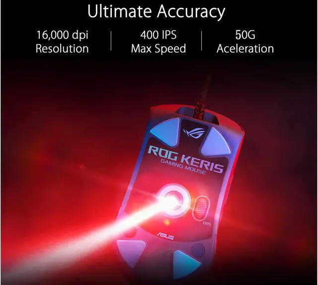 Alt view image 2 of 8 - ASUS ROG Keris Ultra Lightweight Wired Gaming Mouse | Tuned ROG 16,000 DPI Sensor, Hot-Swappable Switches, PBT L/R Keys, Swappable Side Buttons, ROG Omni Mouse Feet, ROG Paracord & Aura Sync RGB