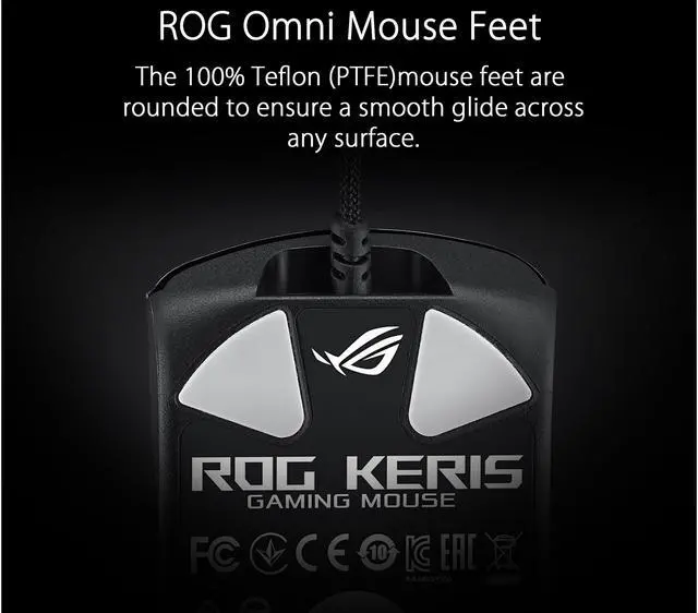 Alt view image 6 of 8 - ASUS ROG Keris Ultra Lightweight Wired Gaming Mouse | Tuned ROG 16,000 DPI Sensor, Hot-Swappable Switches, PBT L/R Keys, Swappable Side Buttons, ROG Omni Mouse Feet, ROG Paracord & Aura Sync RGB