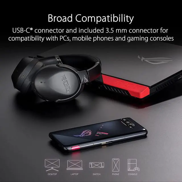 Alt view image 4 of 6 - ASUS ROG Strix Go BT Gaming Headset (AI noise-canceling microphone, Hi-Res Audio, Active Noise Cancellation, Bluetooth, 3.5mm, Compatible with Laptop, PS5, Nintendo Switch and Smart Devices)