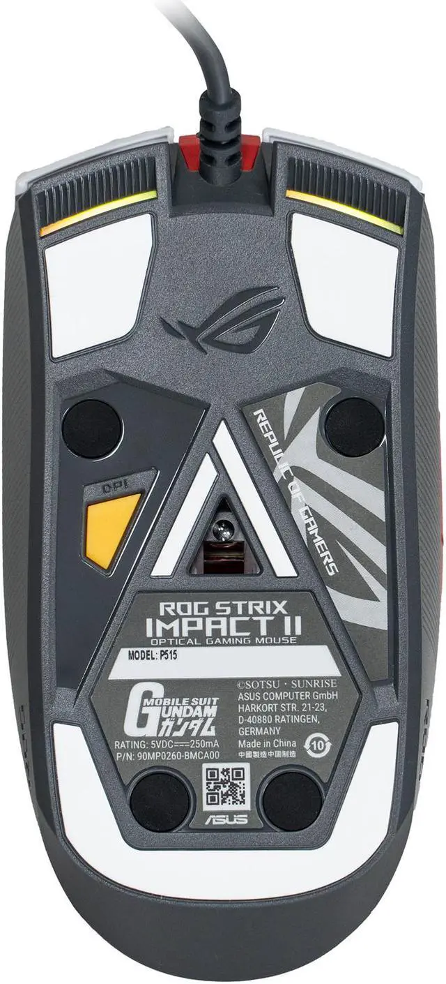 Alt view image 9 of 9 - ASUS ROG Strix Impact II GUNDAM EDITION 90MP0260-BMUA00 Gundam Edition 6 Buttons 1 x Wheel USB 2.0 Wired Gundam Mouse Optical Gaming Mouse