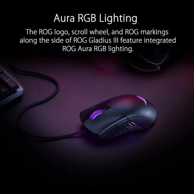 Alt view image 6 of 6 - ASUS ROG Gladius III Wired Gaming Mouse | Tuned 19,000 DPI Sensor, Hot Swappable Push-Fit II Switches, Ergo Shape, ROG Omni Mouse Feet, ROG Paracord and Aura Sync RGB Lighting