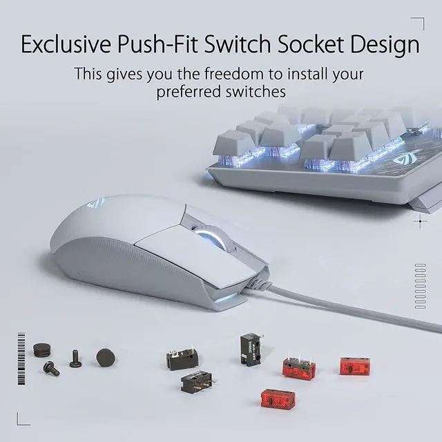 Alt view image 7 of 7 - ASUS ROG Strix Impact II Moonlight White Gaming Mouse | Ambidextrous and Lightweight Design, 6200 DPI Optical Sensor, Push-Fit Hot Swappable Switches, Aura Sync RGB Lighting, Minimal Design