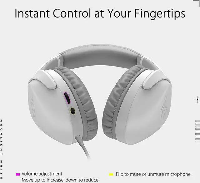 Alt view image 6 of 7 - ASUS ROG Strix Go Core Moonlight White Gaming Headset (Hi-Res Audio, 3.5mm Jack, Volume and Mic Control, Lightweight Build, Compatible with PC, PS5, Xbox One, Nintendo Switch and Mobile Devices)