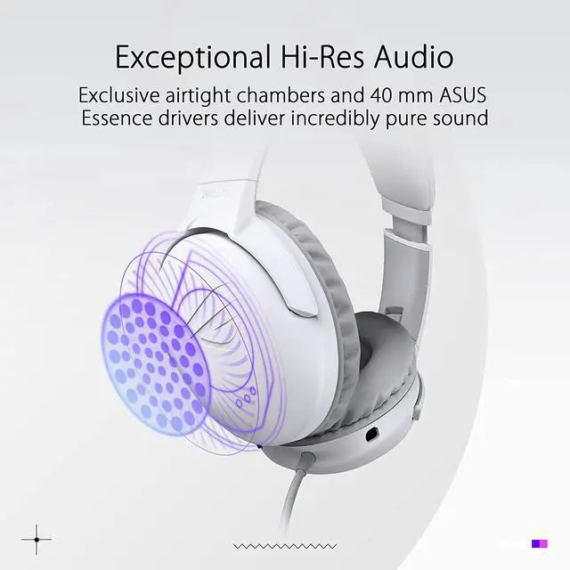 Alt view image 4 of 7 - ASUS ROG Strix Go Core Moonlight White Gaming Headset (Hi-Res Audio, 3.5mm Jack, Volume and Mic Control, Lightweight Build, Compatible with PC, PS5, Xbox One, Nintendo Switch and Mobile Devices)