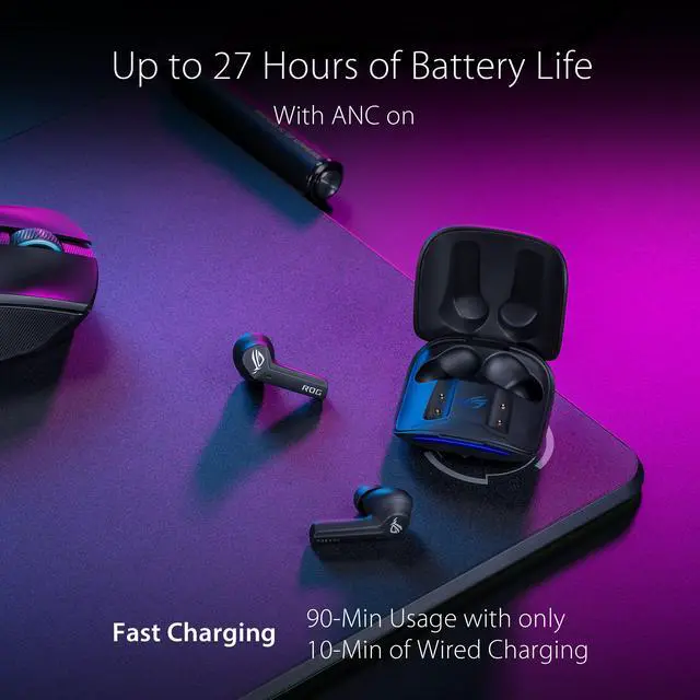 Alt view image 4 of 7 - ASUS ROG Cetra True Wireless Gaming Headphones (Low-Latency Bluetooth Earbuds, Active Noise Cancelation, 27-Hour Battery Life, IPX4 Water Resistance, Wireless Charging)- Black
