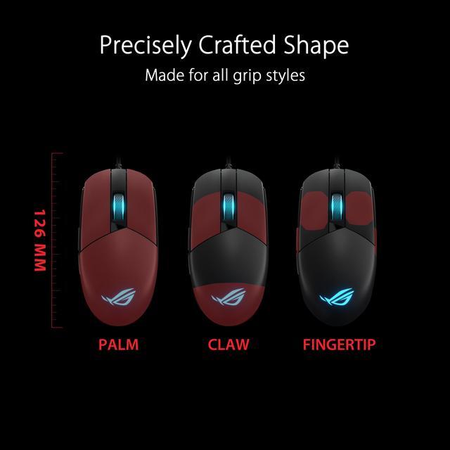 Alt view image 3 of 7 - Asus ROG Strix Impact III Gaming Mouse, Semi-Ambidextrous, Wired, Lightweight, 12000 DPI sensor, 5 programmable buttons, Replaceable switches, Paracord cable, FPS gaming mouse, Black