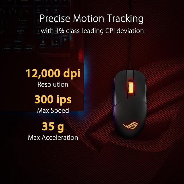 Alt view image 4 of 7 - Asus ROG Strix Impact III Gaming Mouse, Semi-Ambidextrous, Wired, Lightweight, 12000 DPI sensor, 5 programmable buttons, Replaceable switches, Paracord cable, FPS gaming mouse, Black