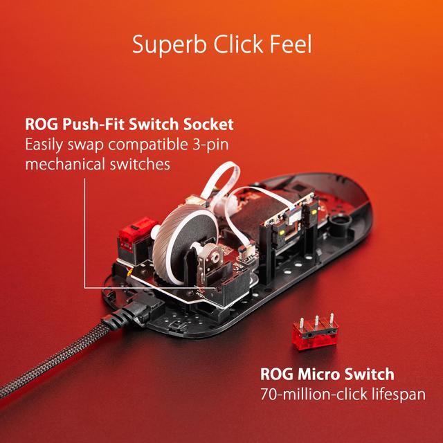 Alt view image 7 of 7 - Asus ROG Strix Impact III Gaming Mouse, Semi-Ambidextrous, Wired, Lightweight, 12000 DPI sensor, 5 programmable buttons, Replaceable switches, Paracord cable, FPS gaming mouse, Black