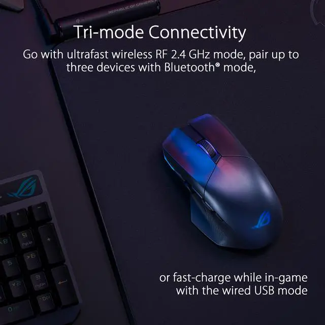 Alt view image 6 of 7 - Asus ROG Chakram X Origin Gaming Mouse, Tri-mode connectivity (2.4GHz RF, Bluetooth, Wired), 36000 DPI sensor, 11 programmable buttons, Detachable joystick, Paracord cable, Black