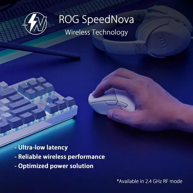 Alt view image 3 of 7 - Asus ROG Gladius III Wireless AimPoint Gaming Mouse, Connectivity (2.4GHz RF, Bluetooth, Wired), 36000 DPI sensor, 6 programmable buttons, ROG SpeedNova, Replaceable switches, Paracord cable, White