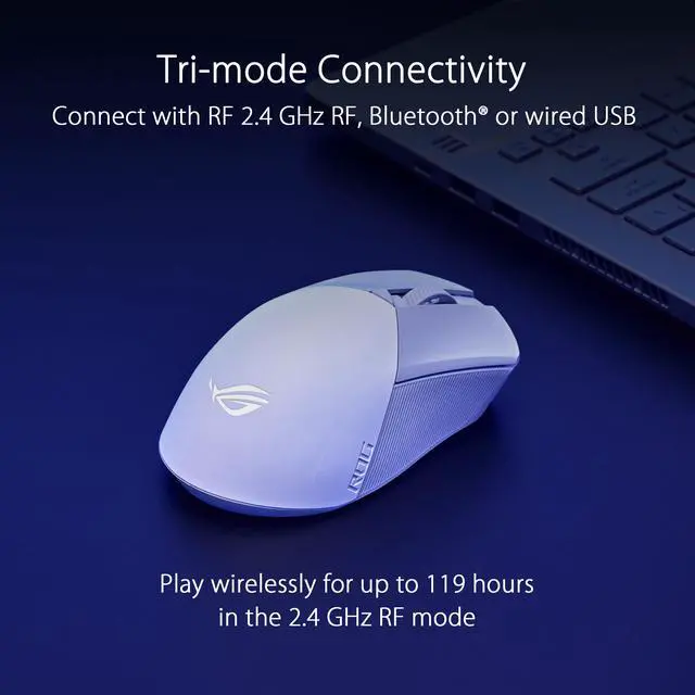 Alt view image 6 of 7 - Asus ROG Gladius III Wireless AimPoint Gaming Mouse, Connectivity (2.4GHz RF, Bluetooth, Wired), 36000 DPI sensor, 6 programmable buttons, ROG SpeedNova, Replaceable switches, Paracord cable, White