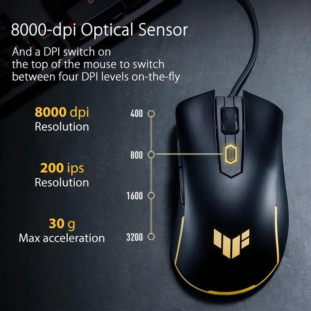 Alt view image 5 of 12 - ASUS TUF Gaming M3 Gen II ultralight 59-gram wired gaming mouse, IP56 dust and water resistance, 8000 dpi sensor, six programmable buttons, Black