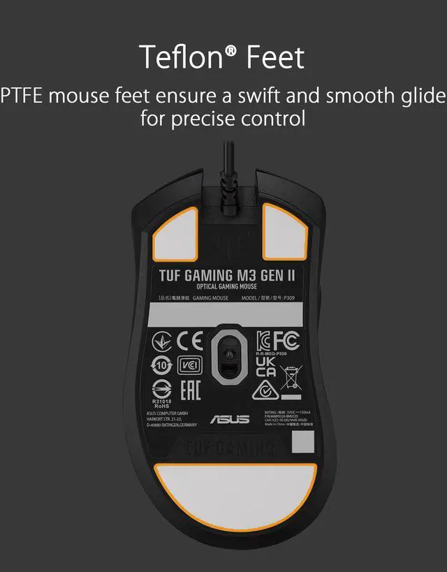 Alt view image 7 of 12 - ASUS TUF Gaming M3 Gen II ultralight 59-gram wired gaming mouse, IP56 dust and water resistance, 8000 dpi sensor, six programmable buttons, Black