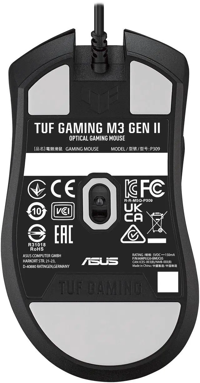 Alt view image 12 of 12 - ASUS TUF Gaming M3 Gen II ultralight 59-gram wired gaming mouse, IP56 dust and water resistance, 8000 dpi sensor, six programmable buttons, Black