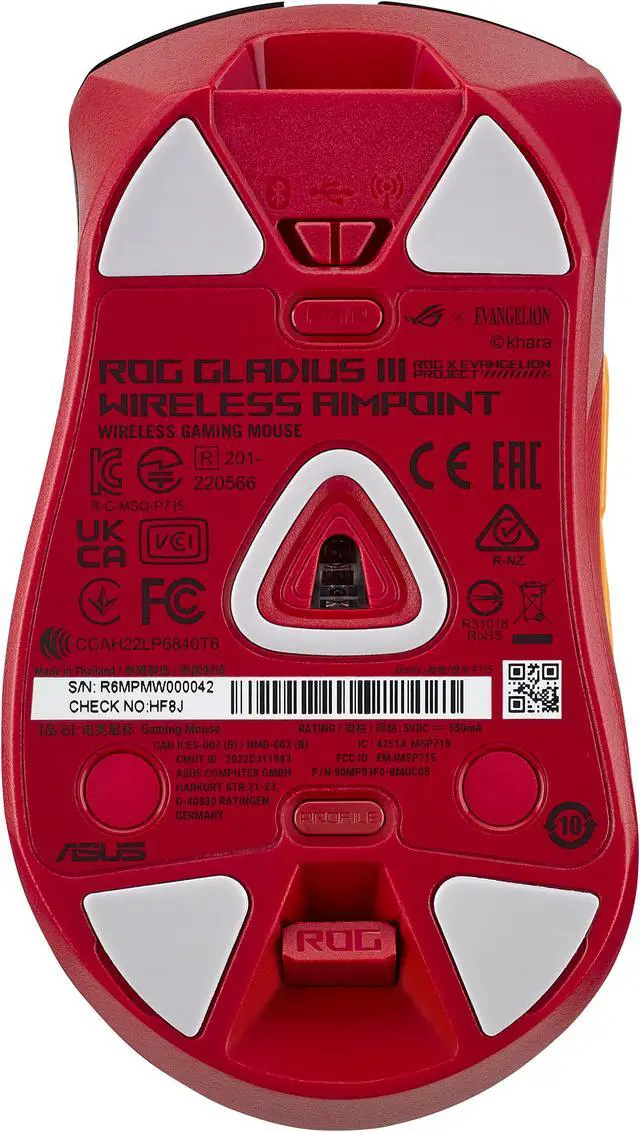 Alt view image 2 of 12 - Asus ROG Gladius III Wireless AimPoint EVA-02 Edition Gaming Mouse, 2.4GHz RF, Bluetooth, Wired, 36K DPI sensor, 6 programmable buttons, ROG SpeedNova, Replaceable switches, Paracord cable, Red