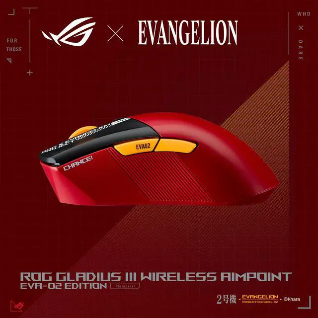 Alt view image 9 of 12 - Asus ROG Gladius III Wireless AimPoint EVA-02 Edition Gaming Mouse, 2.4GHz RF, Bluetooth, Wired, 36K DPI sensor, 6 programmable buttons, ROG SpeedNova, Replaceable switches, Paracord cable, Red