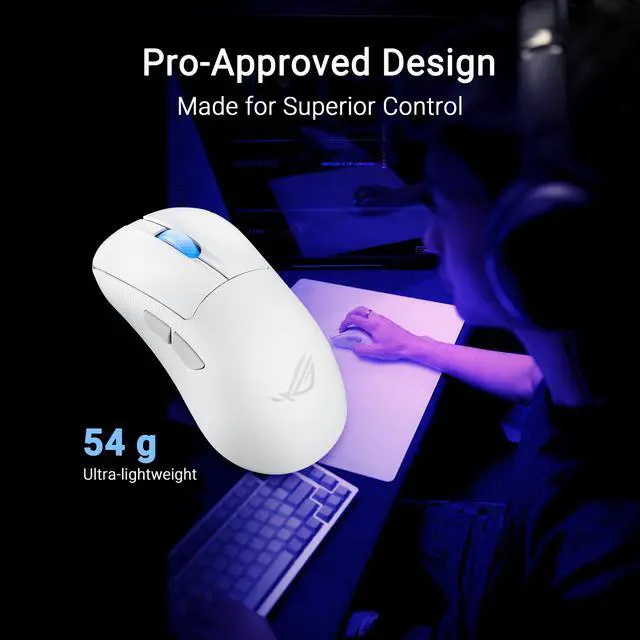 Alt view image 3 of 14 - ASUS ROG Keris II WL Ace (54-gram ergonomic mouse, 42000-dpi, ROG Micro Switch, SpeedNova wireless technology, ROG Polling Rate Booster, 4000 Hz in wireless mode, up to 8000 Hz in wired mode) - White